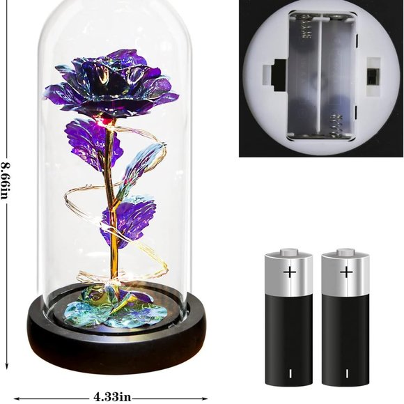 Glass Rose Galaxy Enchanted Light-Up Flower Perfect Gift for Women Purple Color - Picture 3 of 7